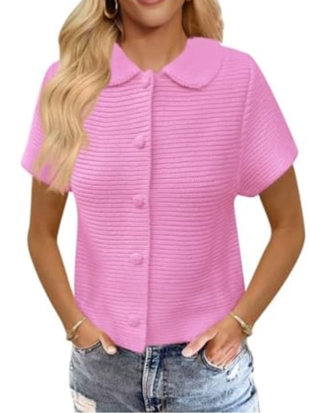 Saodimallsu Short Sleeve Cropped Cardigans Casual Summer Button Down. Size XXL